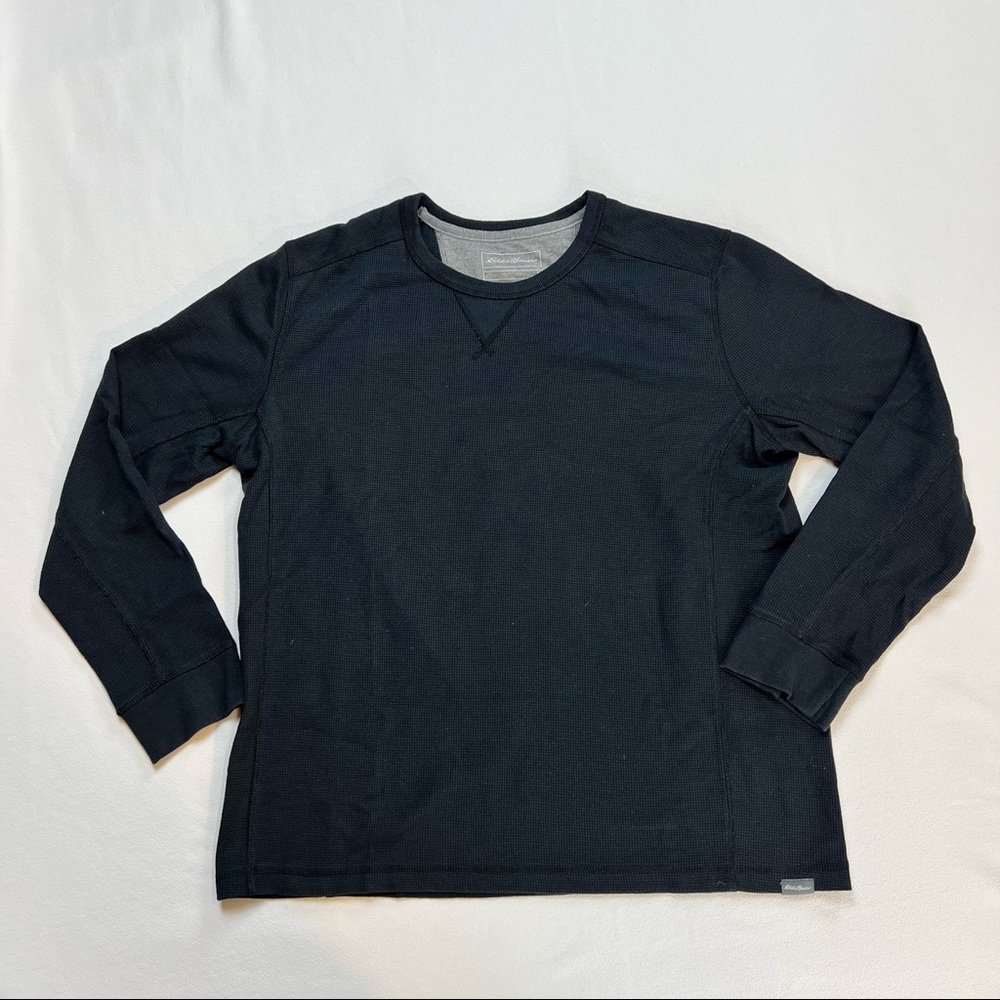 Eddie Bauer Shirt Mens XL Black Thermal Waffle Long Sleeve Crew Neck Warm